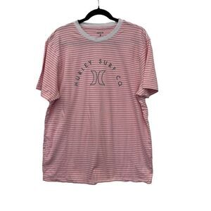 Hurley Surf Co. Men's T-Shirt XL Pink & White Striped Short Sleeve‎